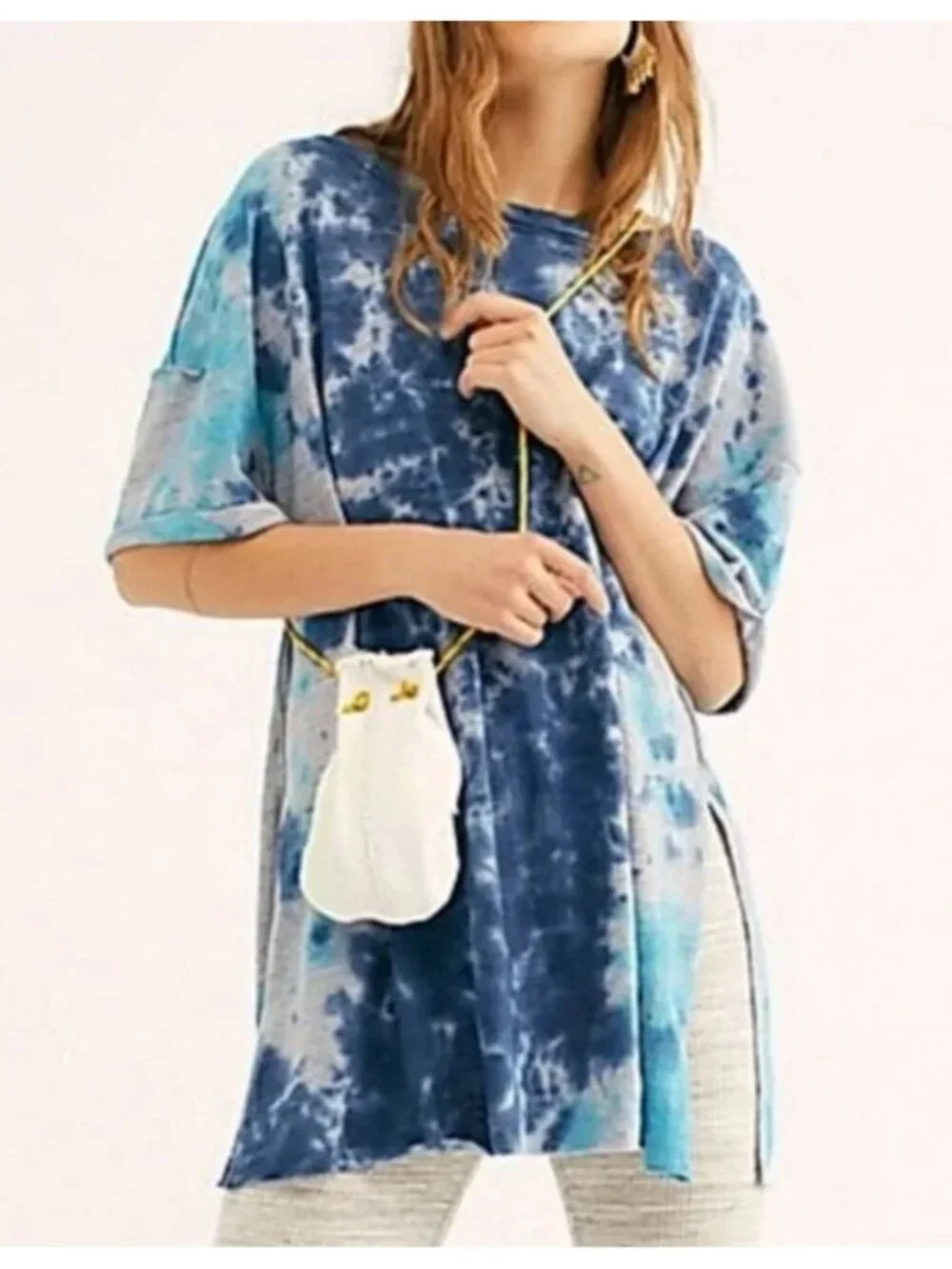 We The Free People Oversized Blue Tie-Dye Short Sleeve Tee Shirt sz M